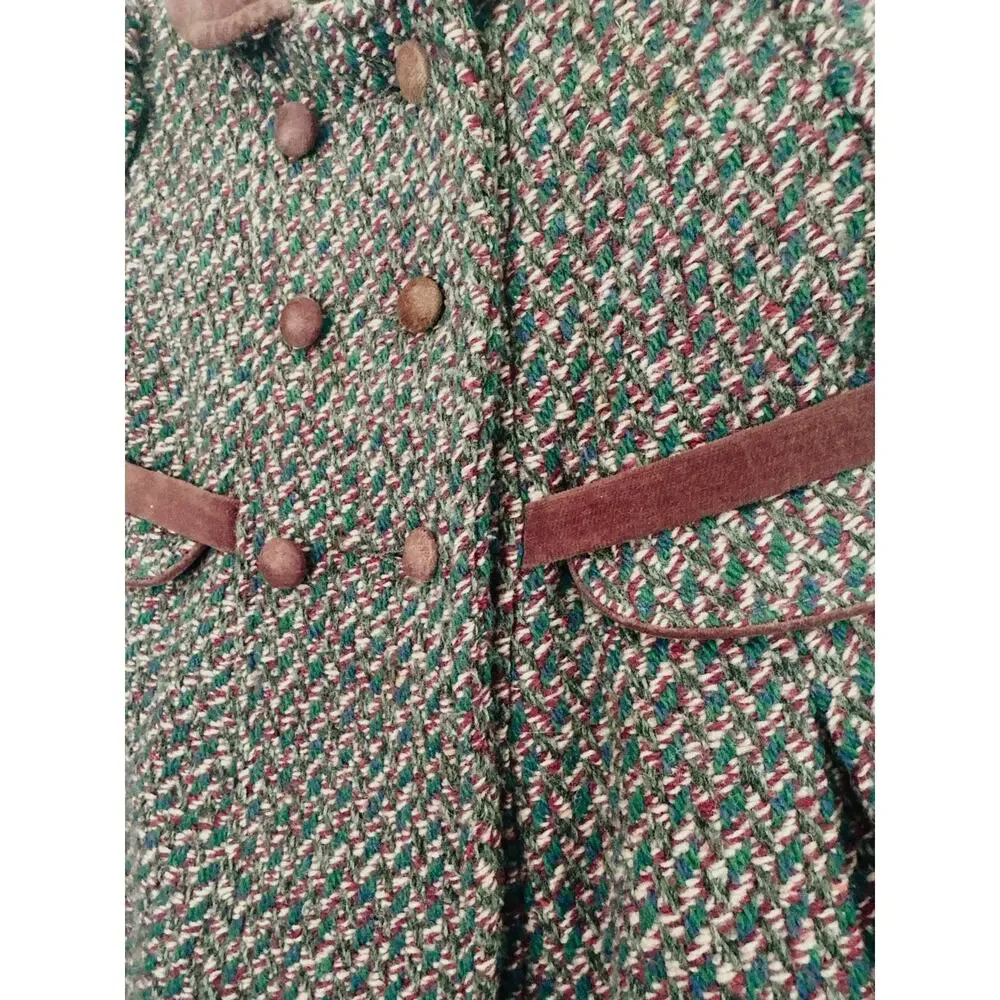 Vintage Rothschild Girls Tweed Coat Size 3 Velvet Trim Made USA